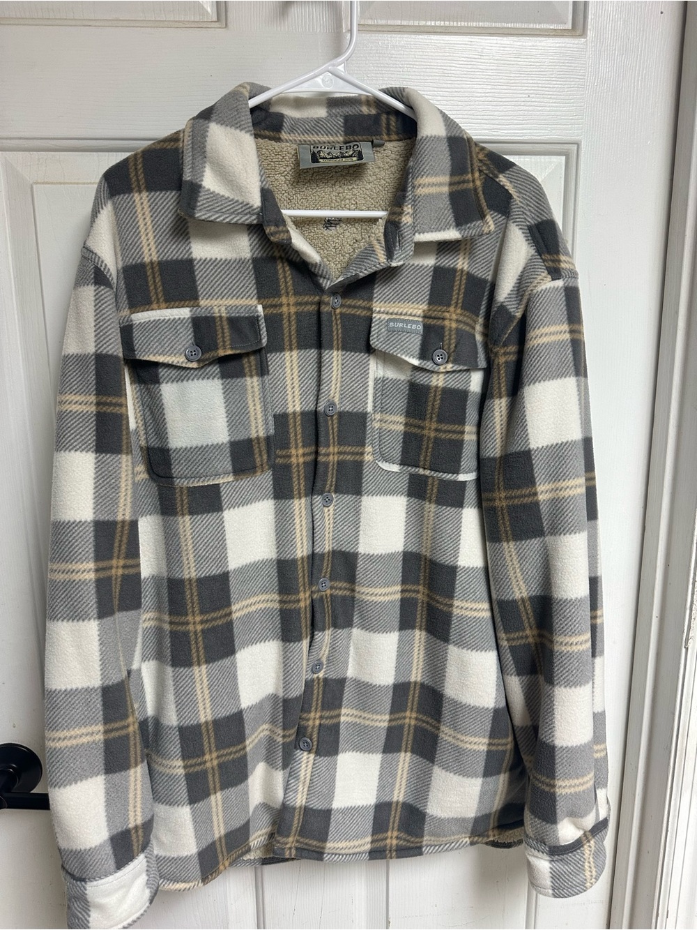 BURLEBO Gray, Cream & Tan Plaid Sherpa-Lined Shacket